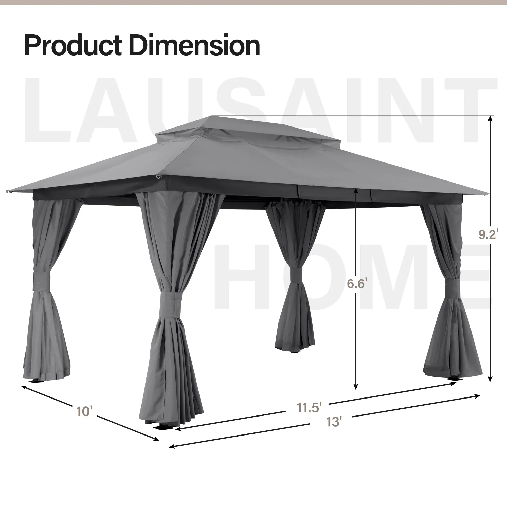 LAUSAINT HOME Outdoor Patio Gazebo 10'x13' with Expansion Bolts
