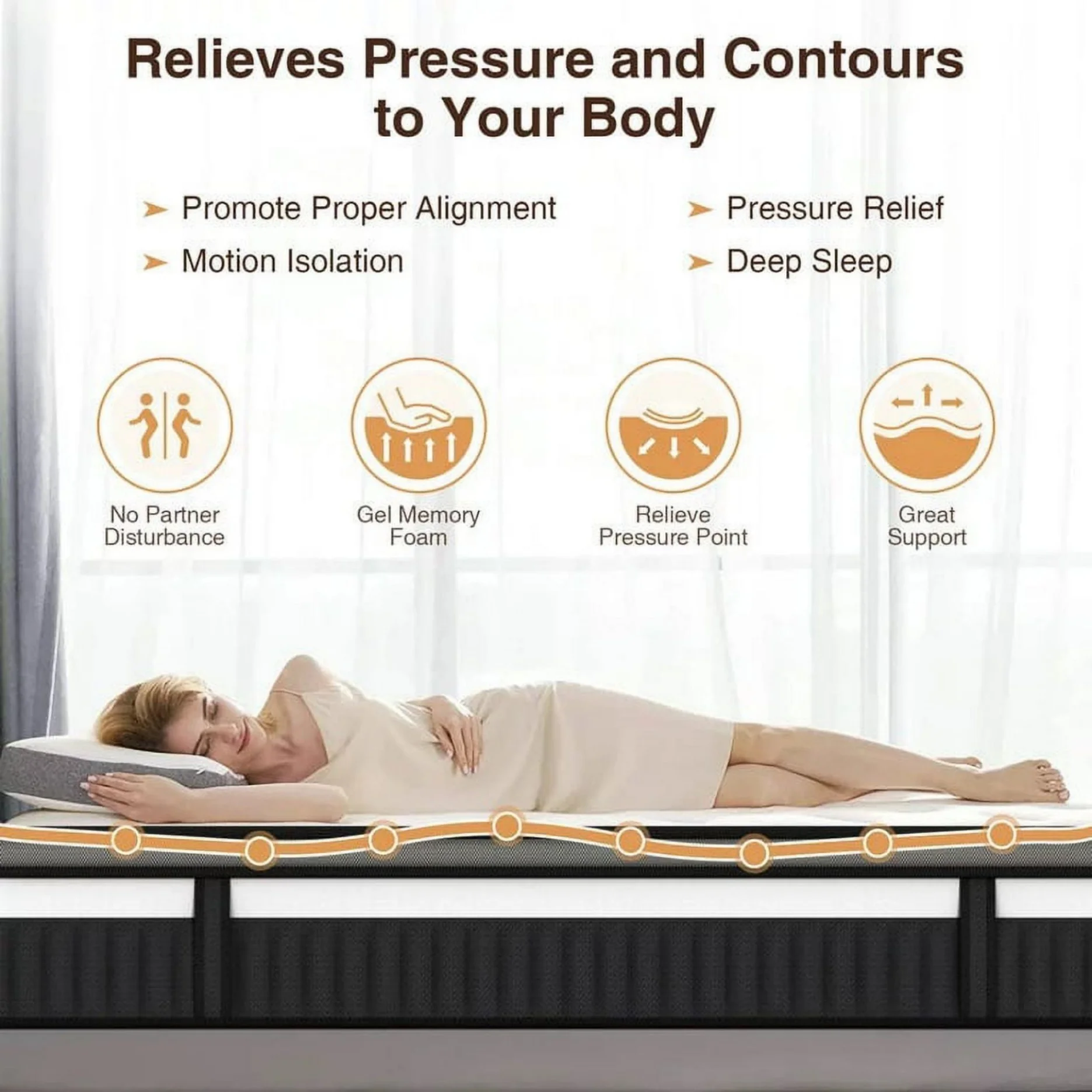 Queen Size Mattress in a Box, 14 Inch Gel Memory Foam Mattress for Cool Night & Pressure Relief, Medium Plush Feel with Motion Isolating, Breathable Fabric - Image 11