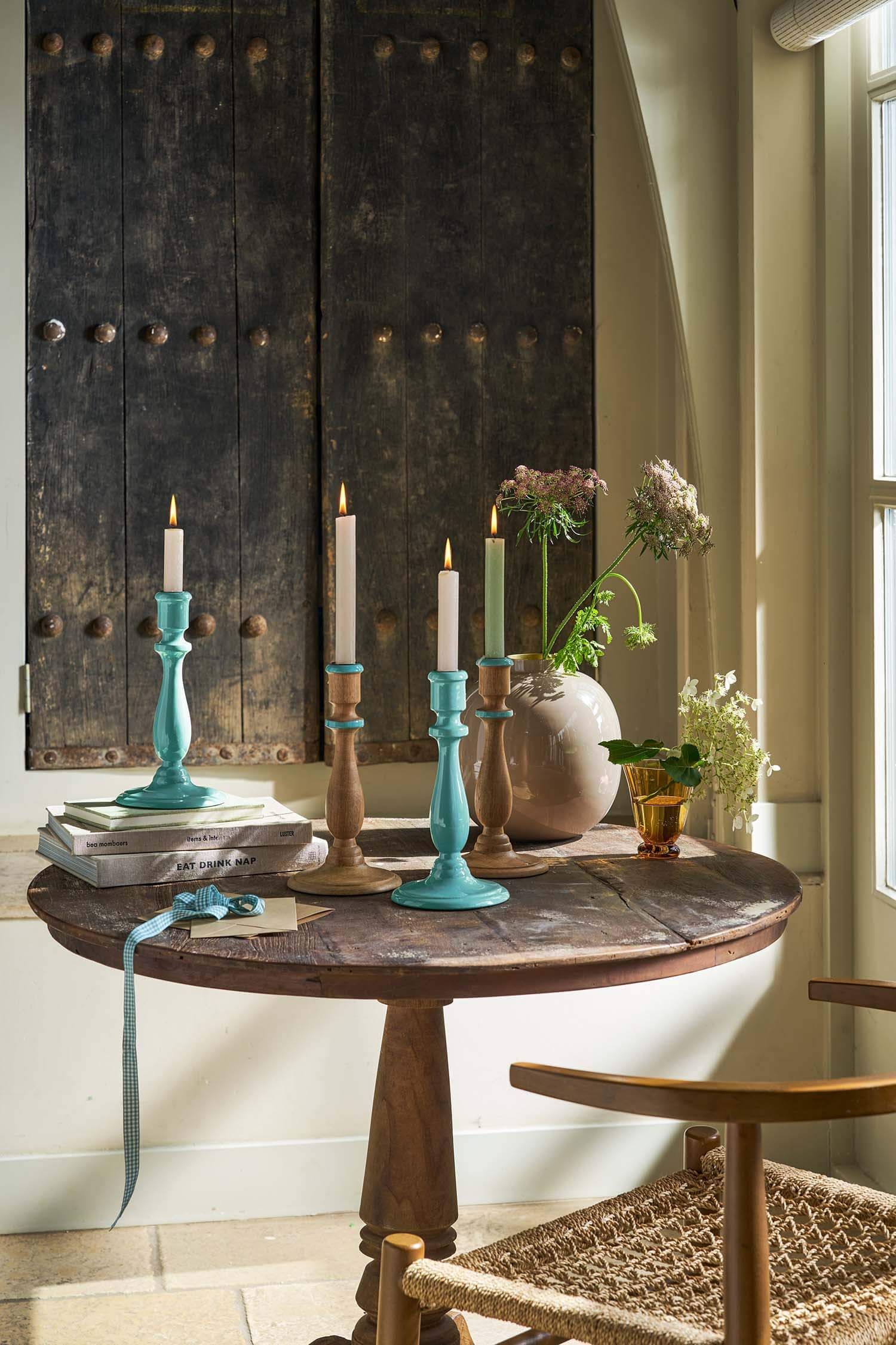 Candle Holder Wood Blue