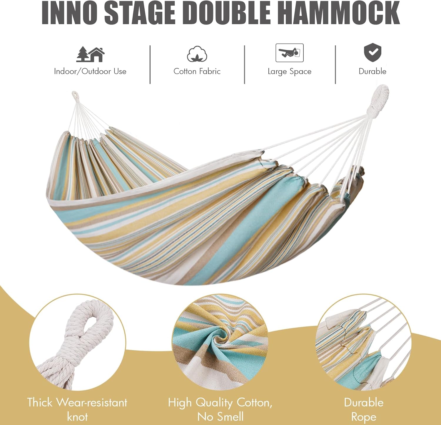 Portable Lightweight 2-Person Hanging Hammock Thick Cotton Canvas Parachute Nylon Fabric Swing Hammock