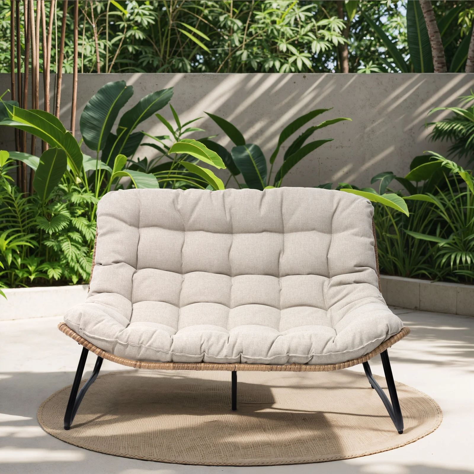 Crestlive Products Patio Loveseat, All-Weather Rattan Large Furniture with Soft Cushions, Outdoor Loveseat for Balcony, Poolside, Backyard (Beige) - Image 9