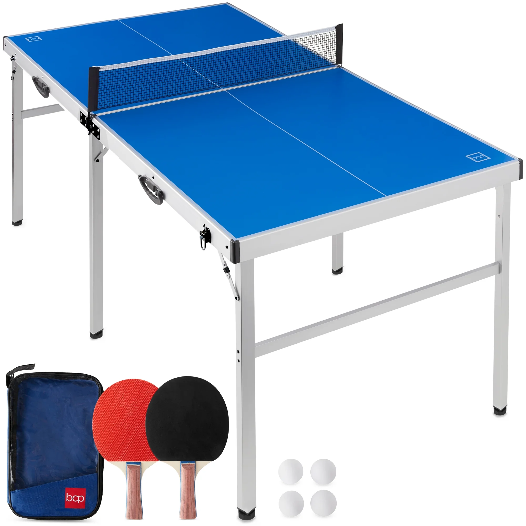 Best Choice Products 6x3ft Portable Ping Pong Table Game Set, Folding Table Tennis w/ 2 Paddles, Balls - Blue - Image 2