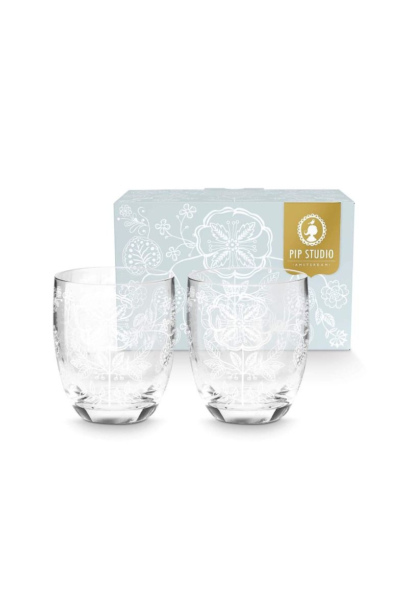 Set/2 Water Glasses Flower White