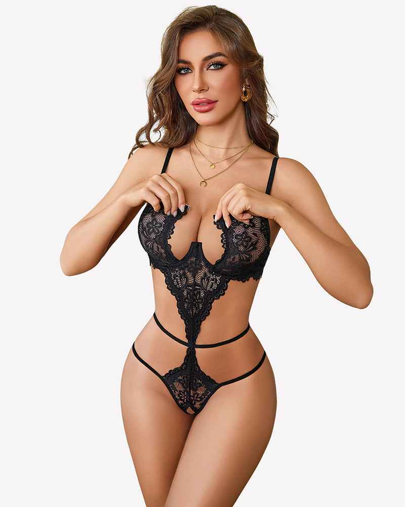Underwired Lace Teddy Front-Opening Lingerie