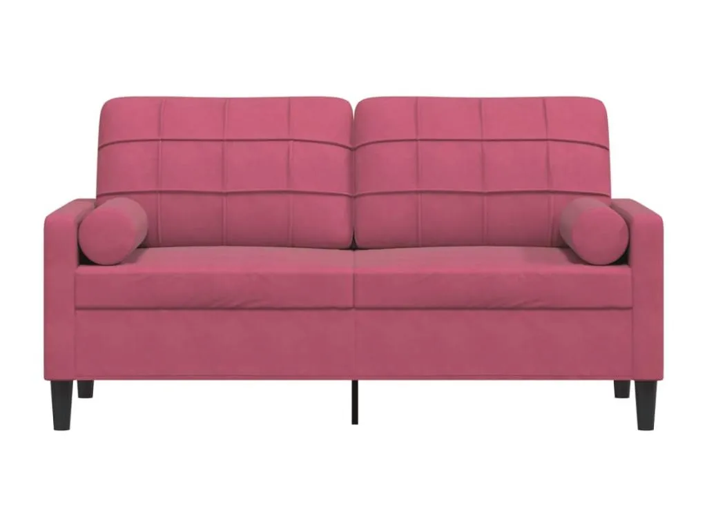 Sofá de 2 plazas con cojines terciopelo rojo tinto 140 cm