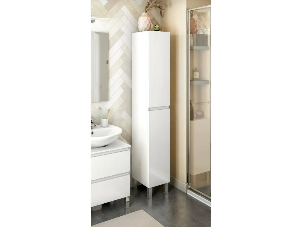 Armario de columna Mobtrendy Mueble alto para baño o cocina Armario alto multifuncional Gabinete multiusos 30x35 h182 cm Blanco brillante yhjw53025