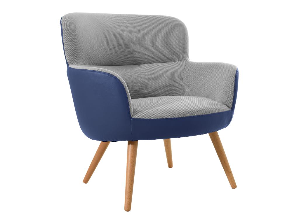 Sillón Nidolux Kai 77x73 4x81 4 cm Azul y Poliéster Gris Tapizado Bicolor Patas en Madera de Haya Natural Reposabrazos
