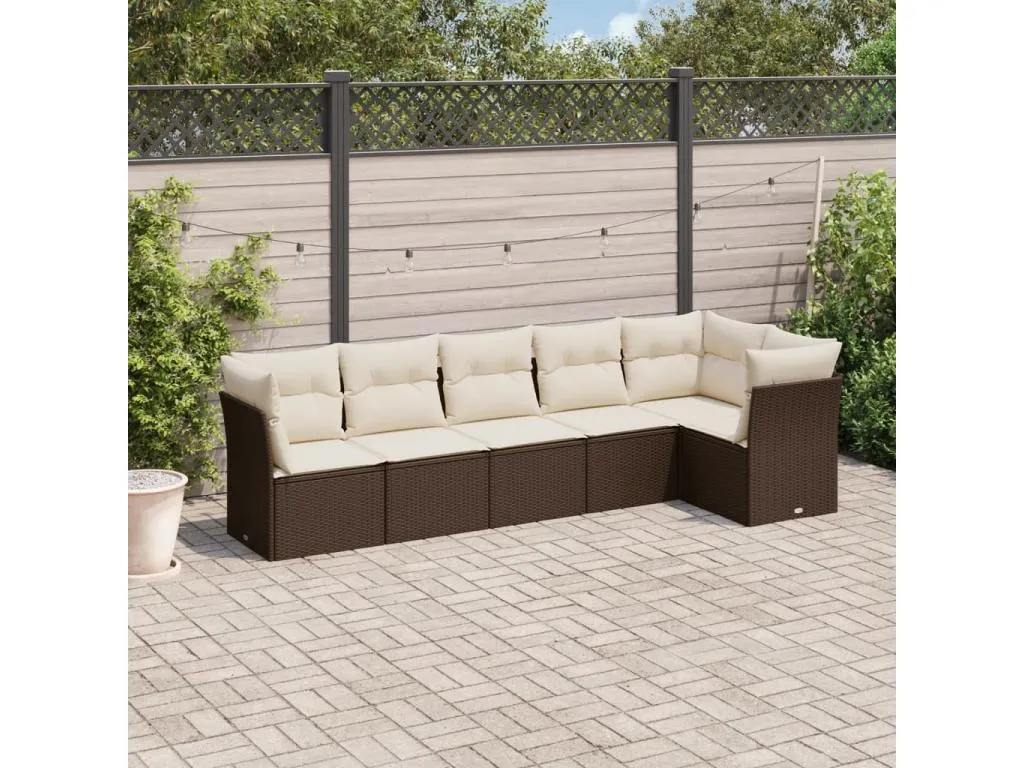 Set sofás de jardín 6 piezas y cojines ratán sintético marrón jdlk52553