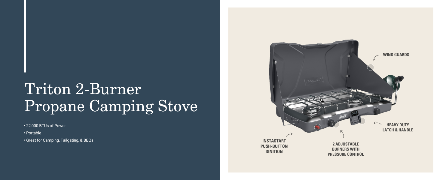 coleman triton two burner propane camping stove portable camp tailgate bbq adjustable heavy duty