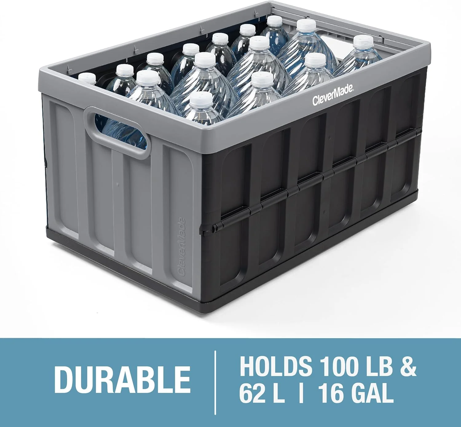 CleverMade 3 Pack Stackable Collapsible Storage Bin with Lids - 16 Gal Ocean - Image 9