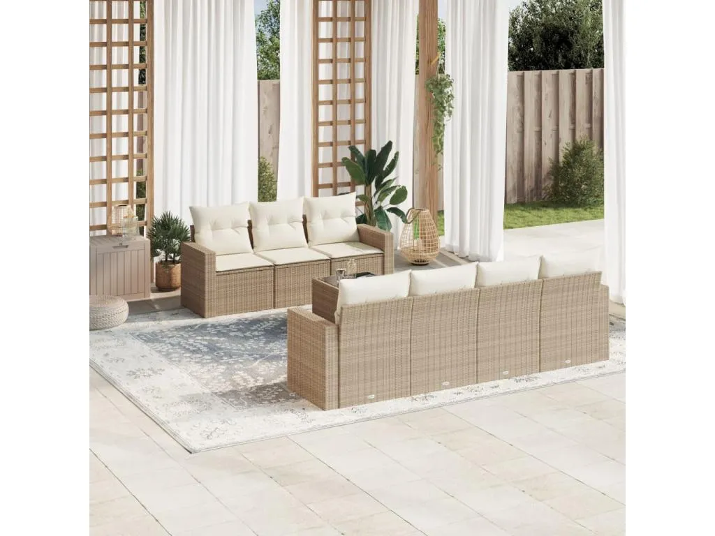 Juego de sofás de jardín con cojines beige 8 piezas ratán PE