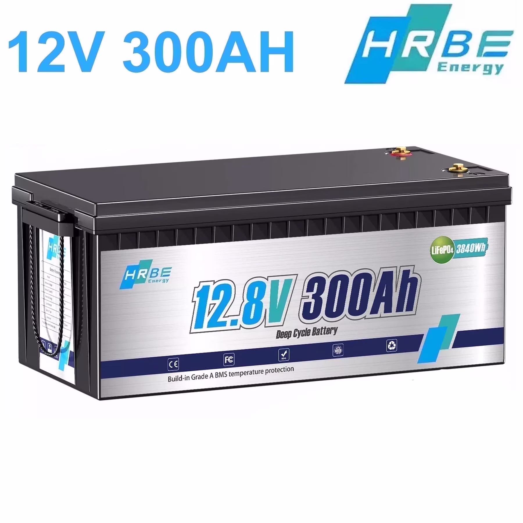 12V 300ah LiFePO4 Lithium Battery, RV Batteries for Marine, Solar, Trolling Motor, Golf Carts, Motorhome, Camper, Home Energy Storage, Built in 200A BMS, HRBEENERGY 15000+Deep Cycles(1pack-12v 300ah/1)