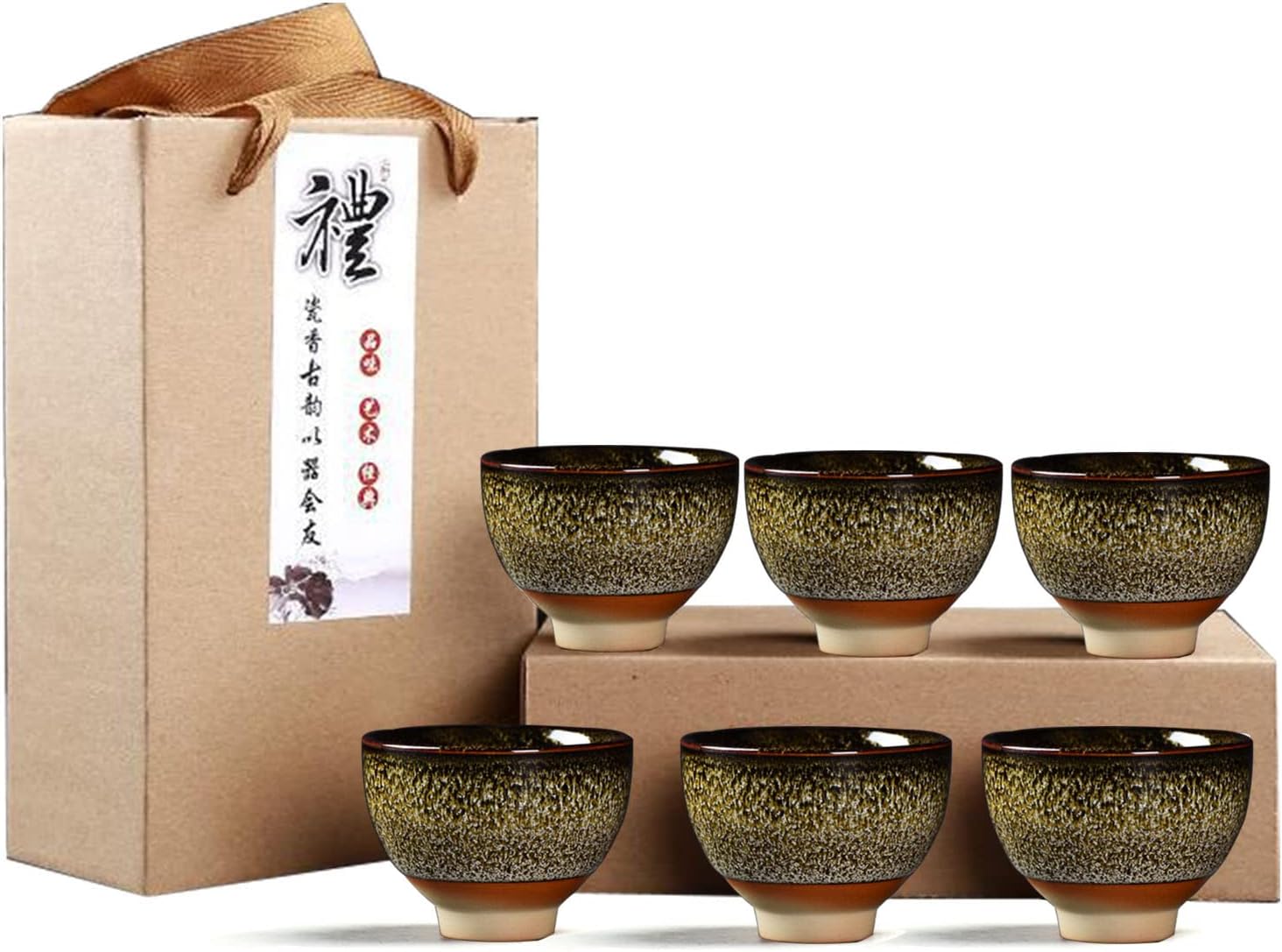 6pc Ceramic Kung Fu Tea Set, Japanese Tea Cup, Sake Cup, 2.1oz Capacity, 6 Colors