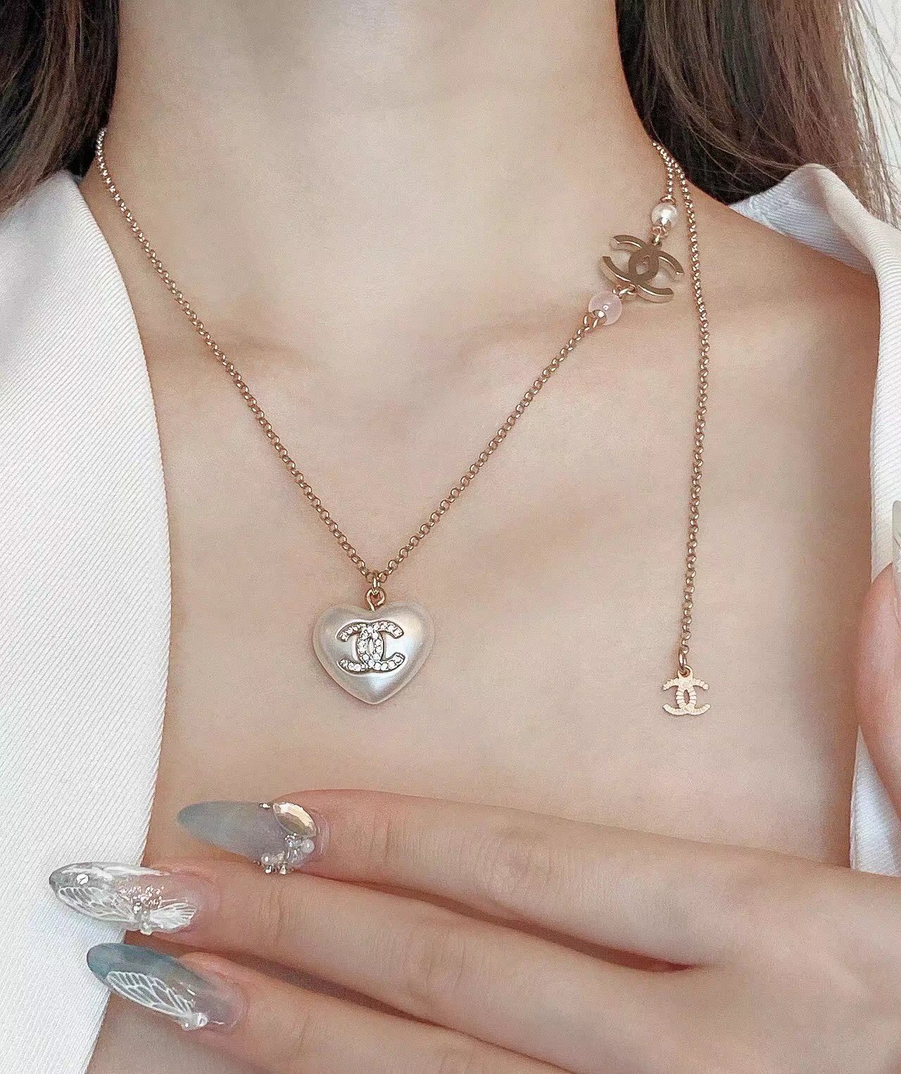 Chanel Pearl Love Heart Pendant Necklace - Original Replica Club