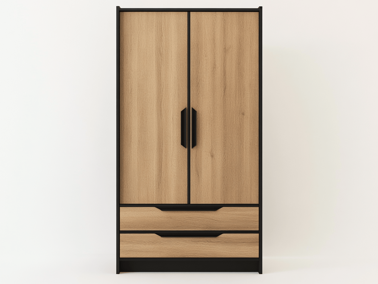 Armario con puertas dobles y dos cajones, 100x50x200, dormitorio, armario, mobiliario
