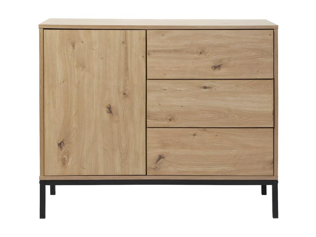 Cómoda 1 Puerta 3 Cajones Decoración Roble - L90 x H80 cm