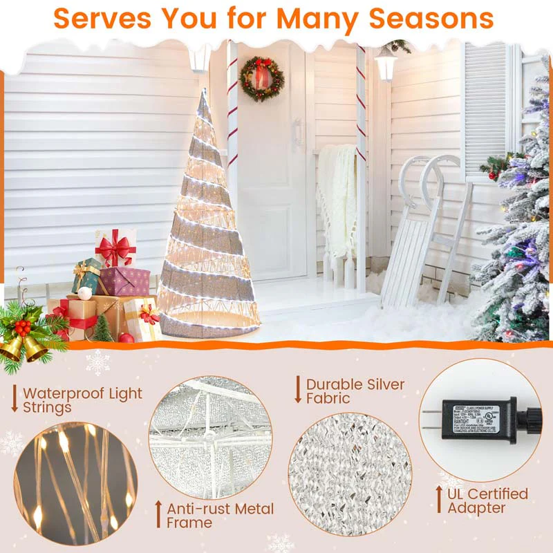 Eletriclife 5 Feet Pre-lit Christmas Cone Tree with 300 Warm White and 250 Cold White LED Lights