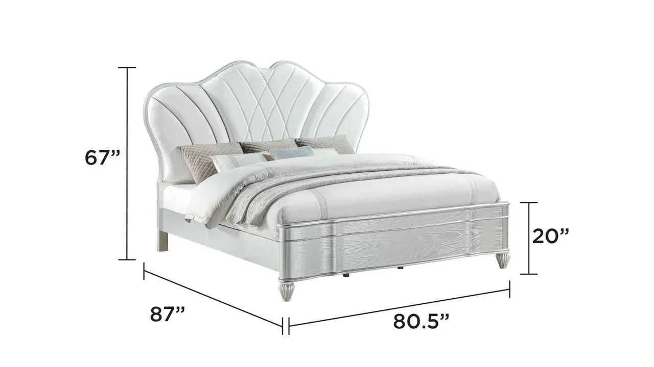 Eros King 4PC Bedroom Set with Manufactured Wood & Tufted Detailing in Silver