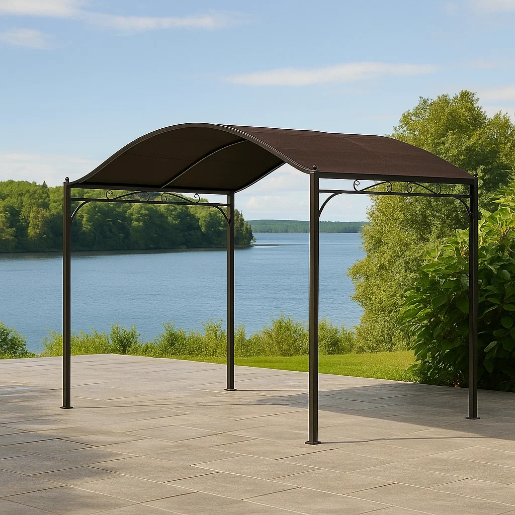 Pérgola metálica,estructura de acero negro,techo de tela marrón,instalación autoportante,3x2,5x3 m,para patios y jardines - 74seVvtaRgIS