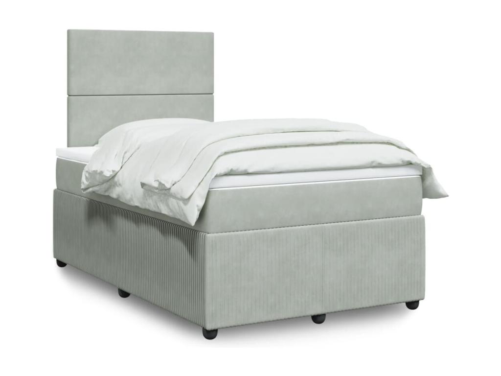 Cama box spring con colchón terciopelo gris claro 120x190 cm
