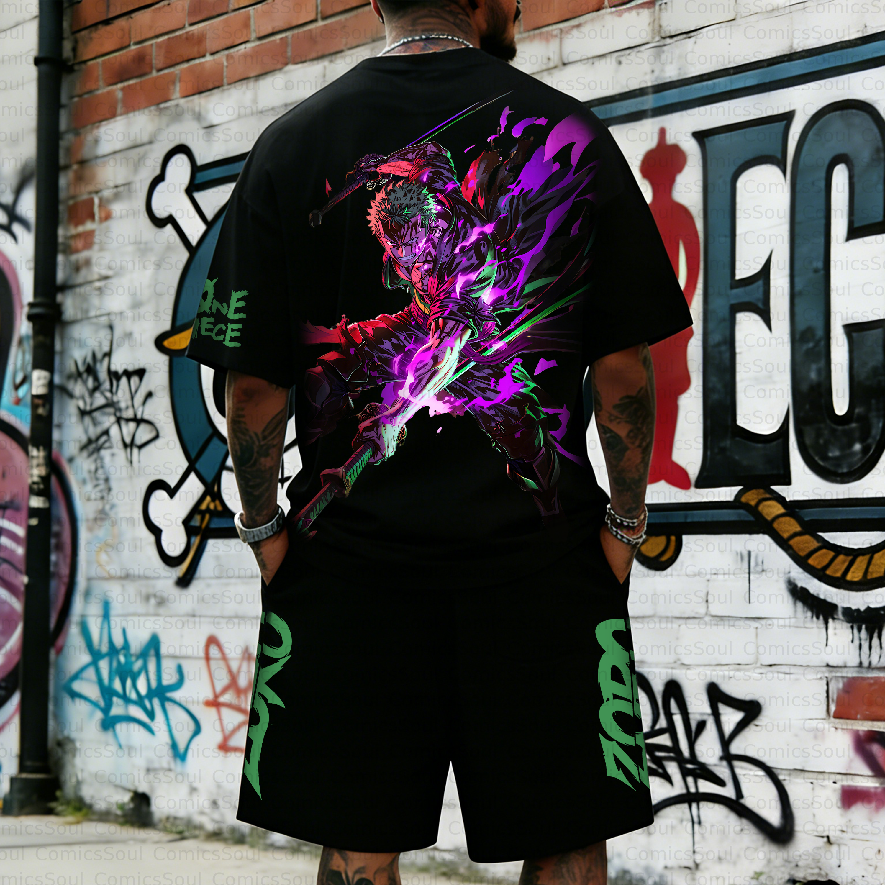 Unisex Anime Inspired Vintage T-shirt& Shorts 2 Pieces Set