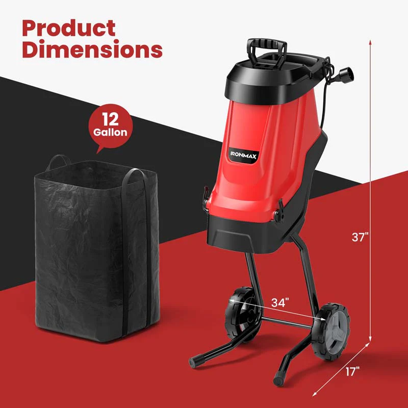 Eletriclife 15-AMP Electric Wood Chipper and Shredder Leaf Mulcher with Wheels