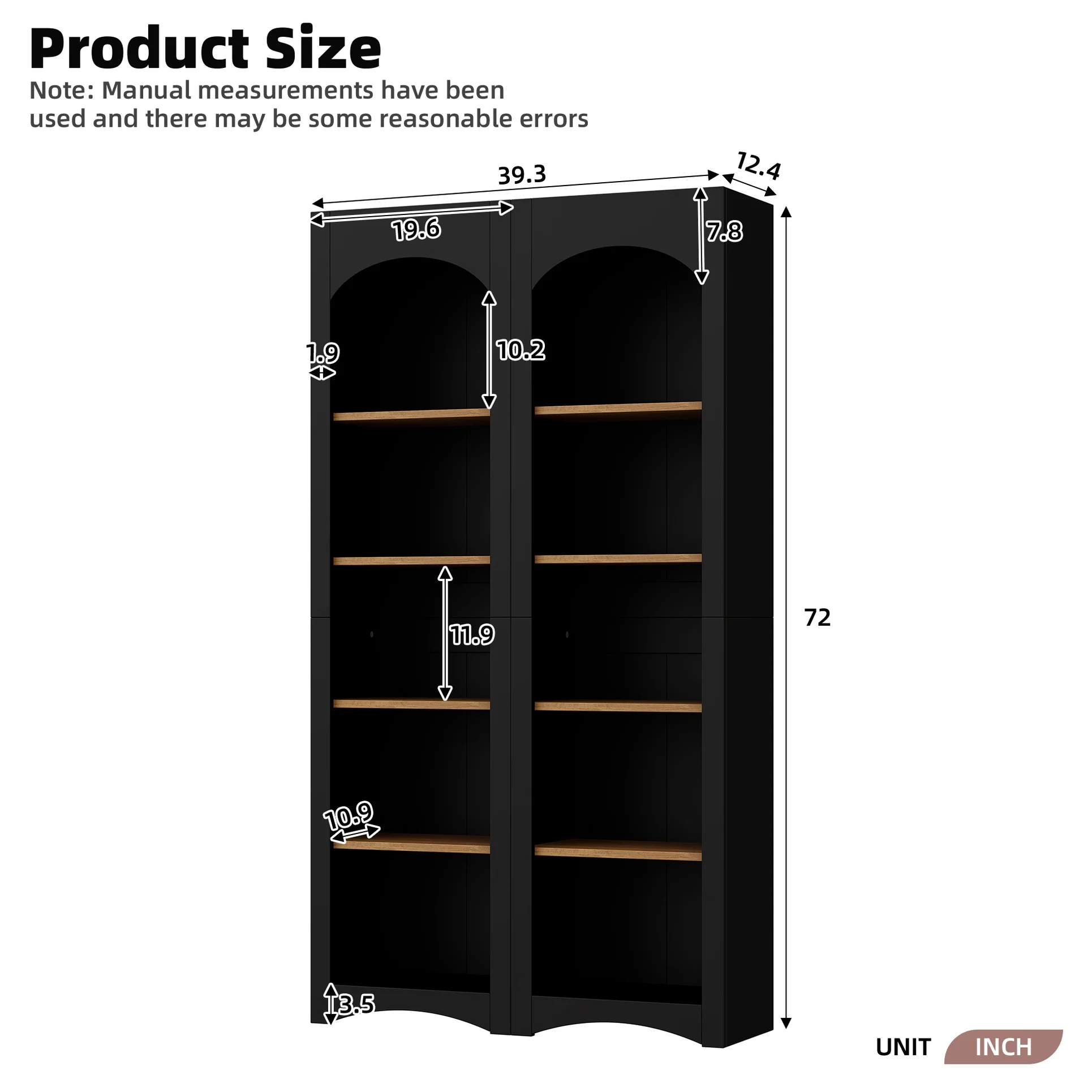 72"h Pantry Pair, 2 , Adjustable Shelves, , Black Finish 2 Bookcase , Cabinet With Vintage Style - Image 8