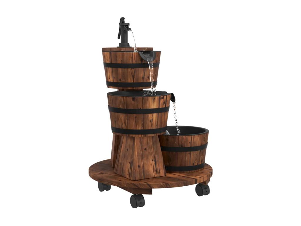Joliven Fuente de agua con bomba y ruedas madera de abeto 55x55x80 cm Marrón