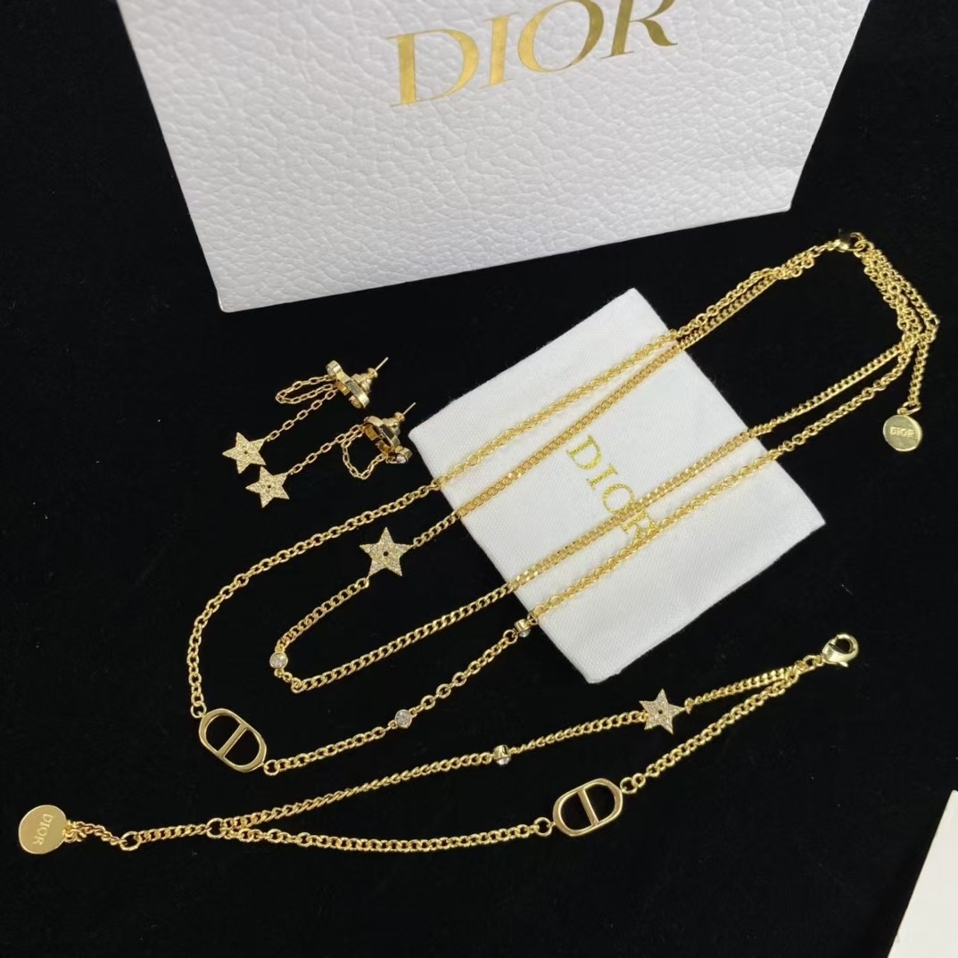 Dior Two Layers Star CD Necklace Bracelet Earrings - Original Replica Club