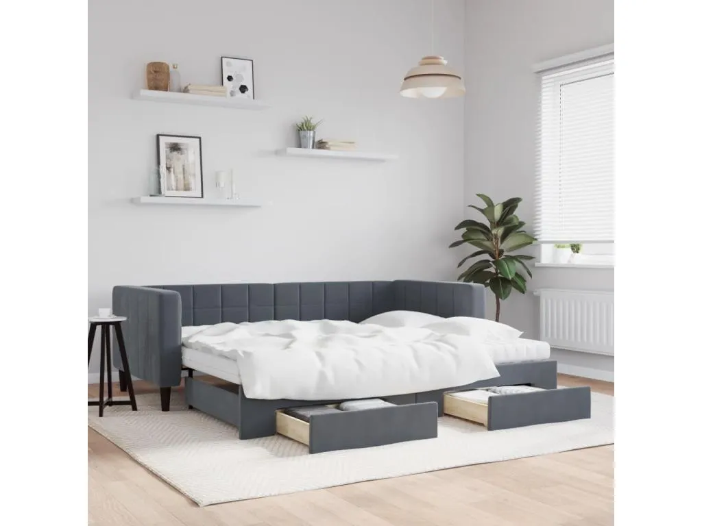 Sofá cama Micasacool con cajones terciopelo gris oscuro 90x200 cm