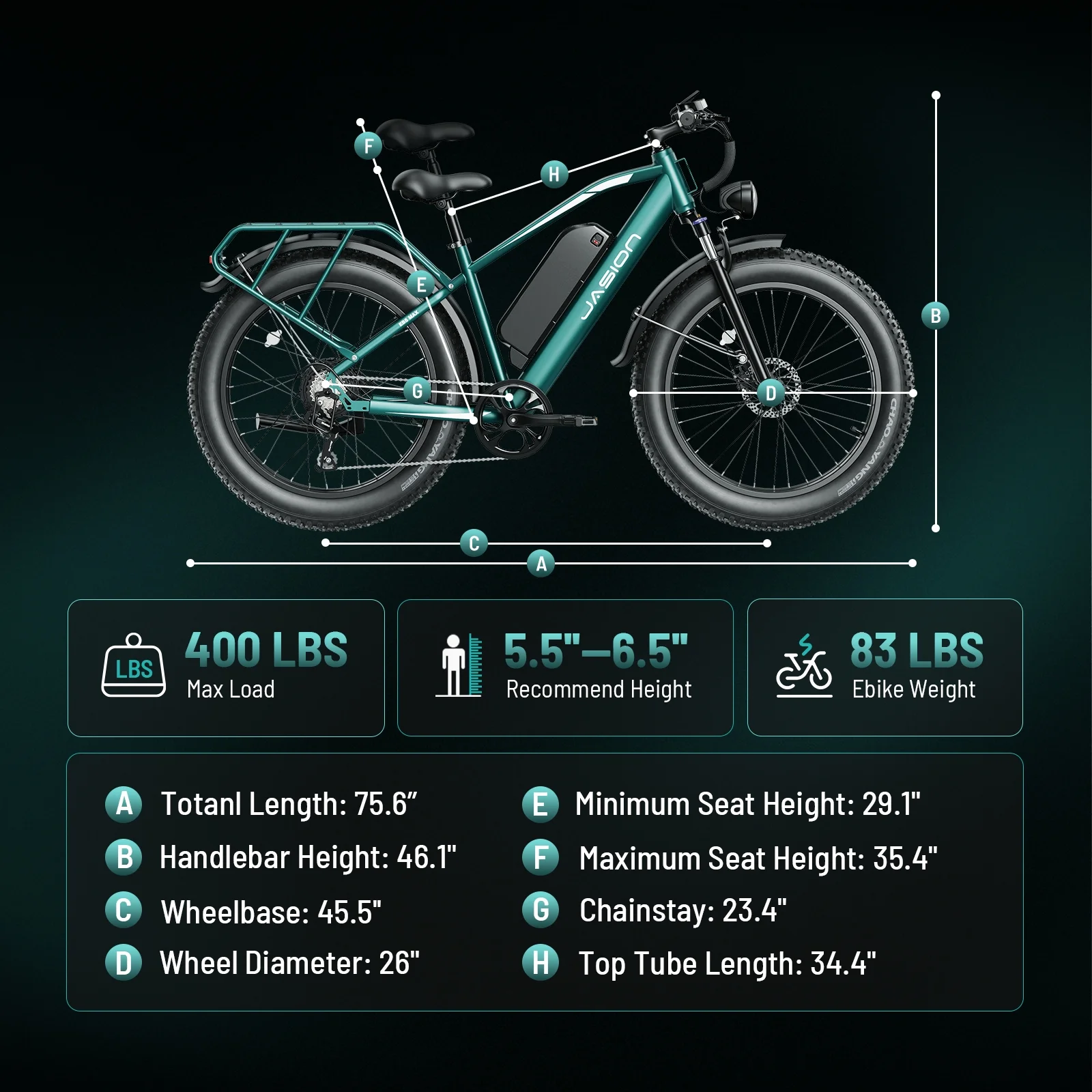 Jasion EB5 MAX Electric Bike for Adults, 750W Electric Mountain Bike with 48V 15Ah Battery, 26'' Fat Tire Off-Road Ebike, 28MPH Shimano 7 Speed Bicycle UL2849 - Image 22