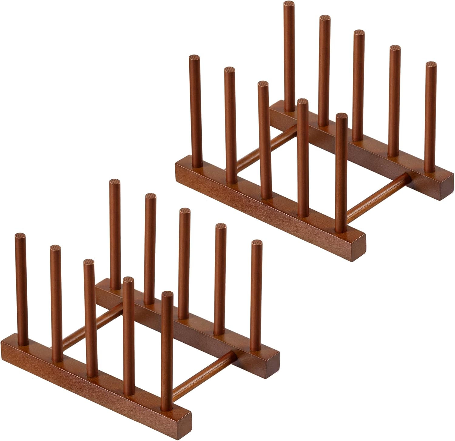 HBlife 6 Slots Teak Dish Plate Bowl Cup Book Pot Lid Cutting Board Drying Rack Stand Drainer Storage Holder Organizer Kitchen Cabinet（Keep Dry）