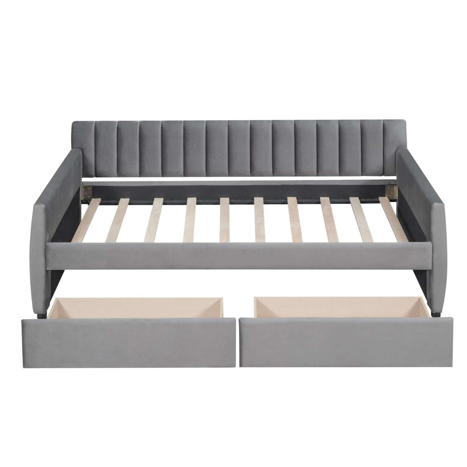 Twin Size Daybed with 2 Storage Drawers, Tufted Upholstered Sofa Bed Frame with and Wood Slat Support, Perfect for Bedroom, Gray - Image 4