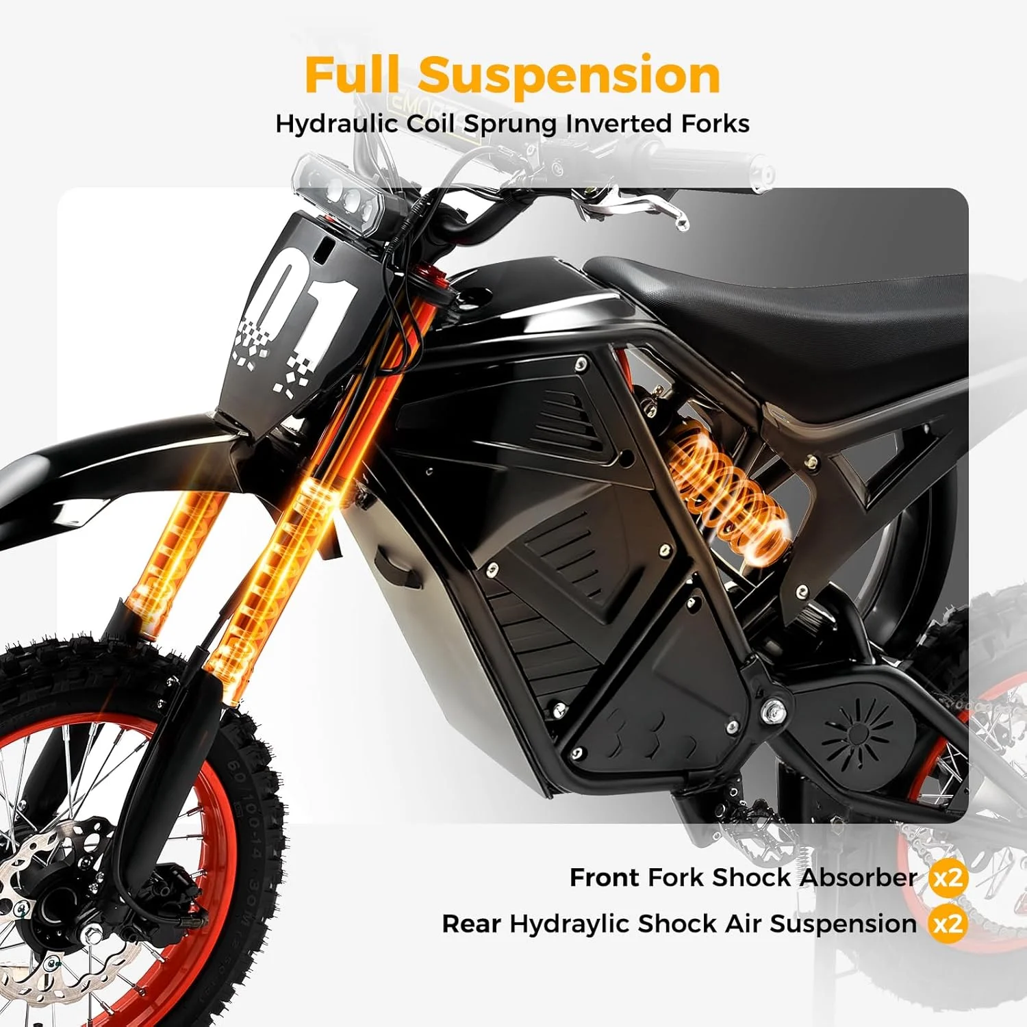 GT73 PRO 338 NM Electric Dirt Bike for Adults,3000W(Peak)Dual Motor 50Mph Max Speed,60V 50MPH 36.4AH Dual Battery Ebike,85 Miles Range, 25" Motorcycle Tires, All-Terrain for Mountain, Snow, UL2849 - Image 15