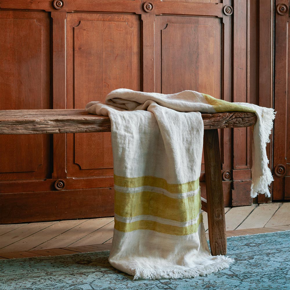 Fouta Belge en lin - Rayures Moutarde