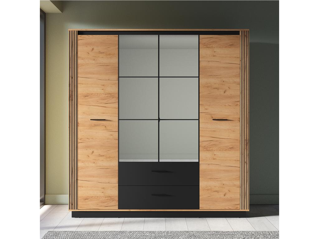 Armario 4 puertas 2 cajones Nestleare Madera y Negro