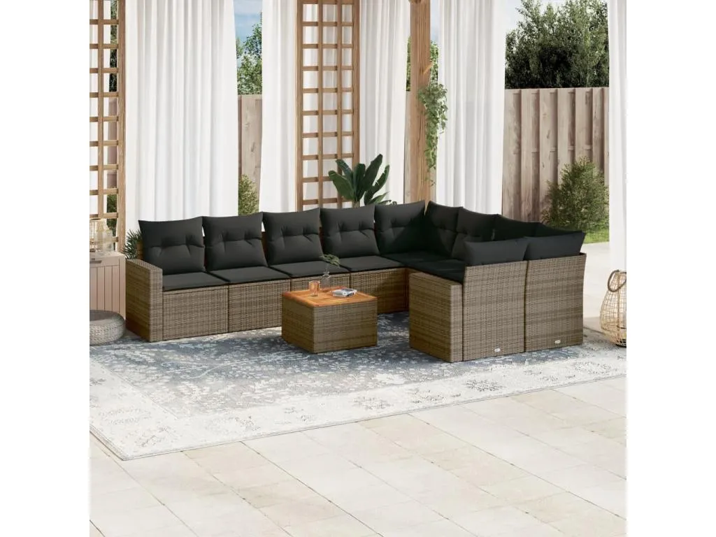 Casabellaes Set de sofás de jardín 10 pzas con cojines ratán sintético gris 14632XPKA