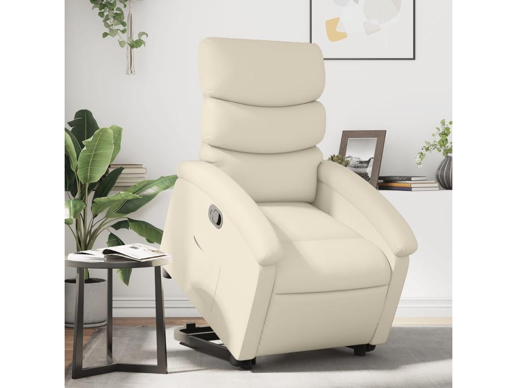 Sillón reclinable elevable cuero artificial color crema