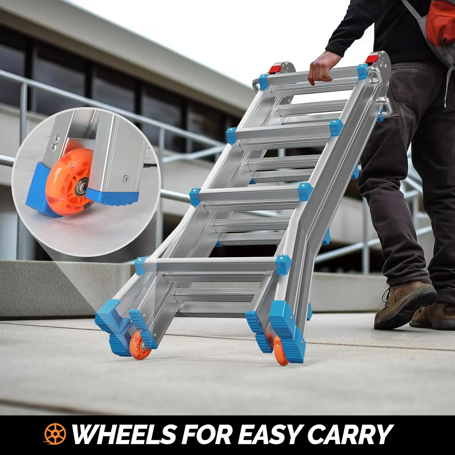 LUISLADDERS Ladder, A Frame 6 Step Ladder Telescoping Ladder, 22 Ft Reach Height Muti Position Folding Ladder Flared Leg & Wheels Design, 330 lbs Capacity Extension Ladder for Household Outdoor Work - Image 18