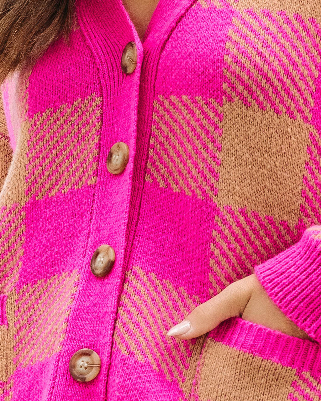No Drama Here Plaid Pocketed Cardigan - Camel - Se7enfashion