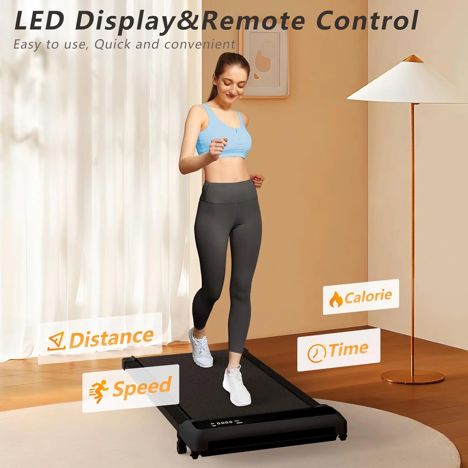 JURITS Walking Pad 2 in 1 for Walking and Jogging, Under Desk Treadmill for Home Office with Remote Control, Portable Walking Pad Treadmill Under Desk, Desk Treadmill in LED Display,Black - Image 7