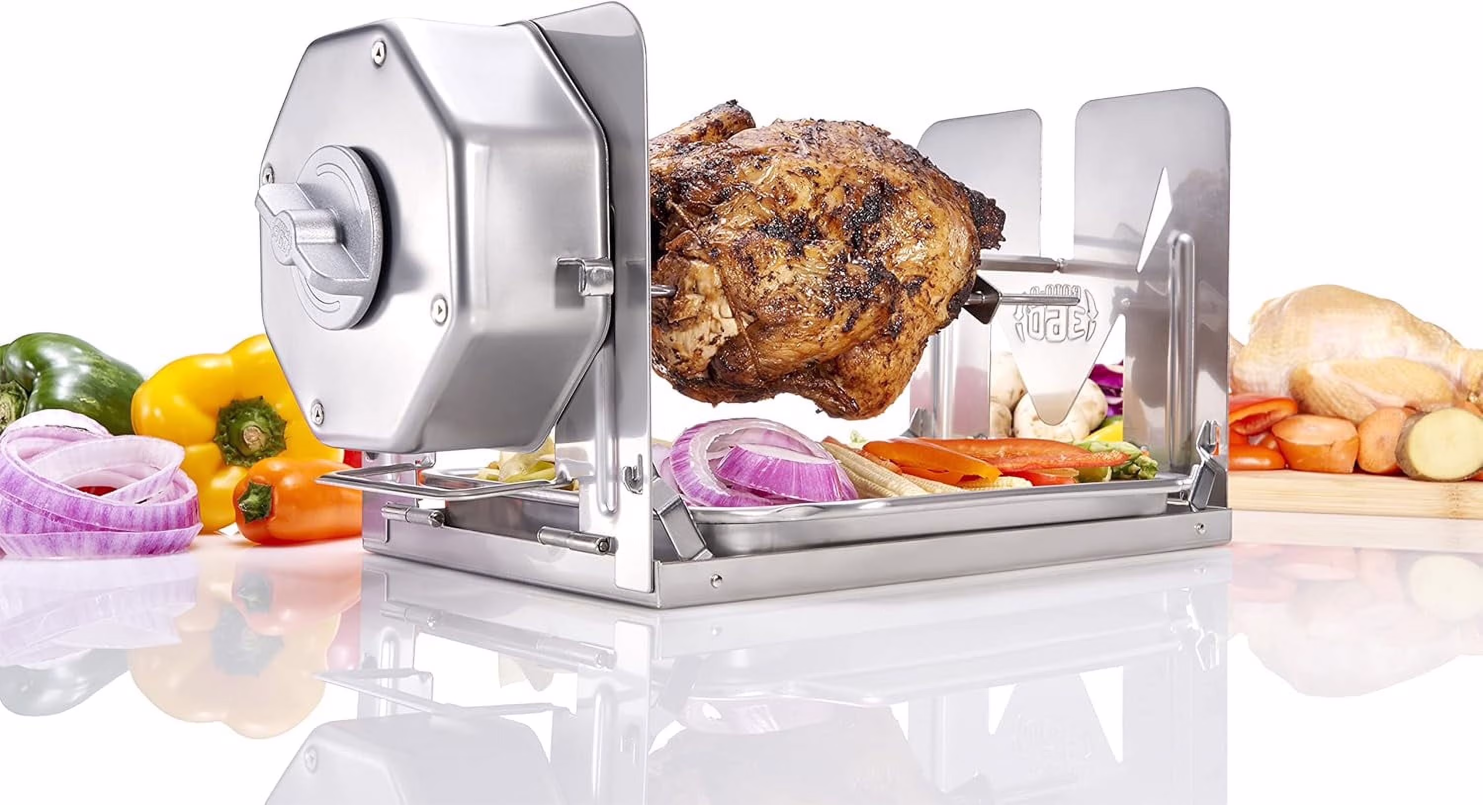 ROTO - Q 360 Cordless Stainless Steel Rotisserie Kit - Non - Electric for Grills, Ovens, BBQ, Smokers - Indoor/Outdoor(Stainless Steel)