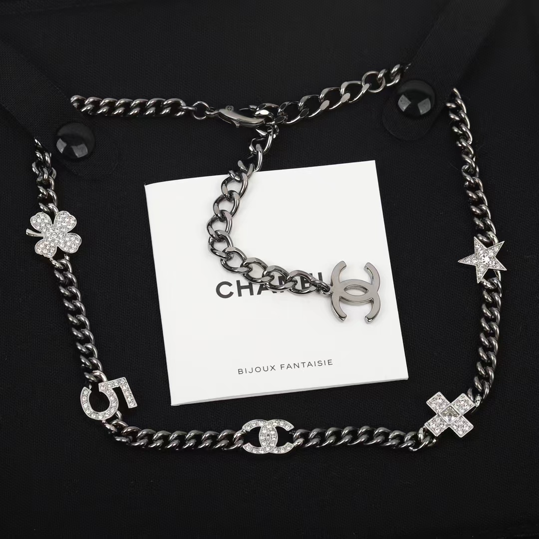 Chanel Black Cuban Chain Choker Necklace - Original Replica Club