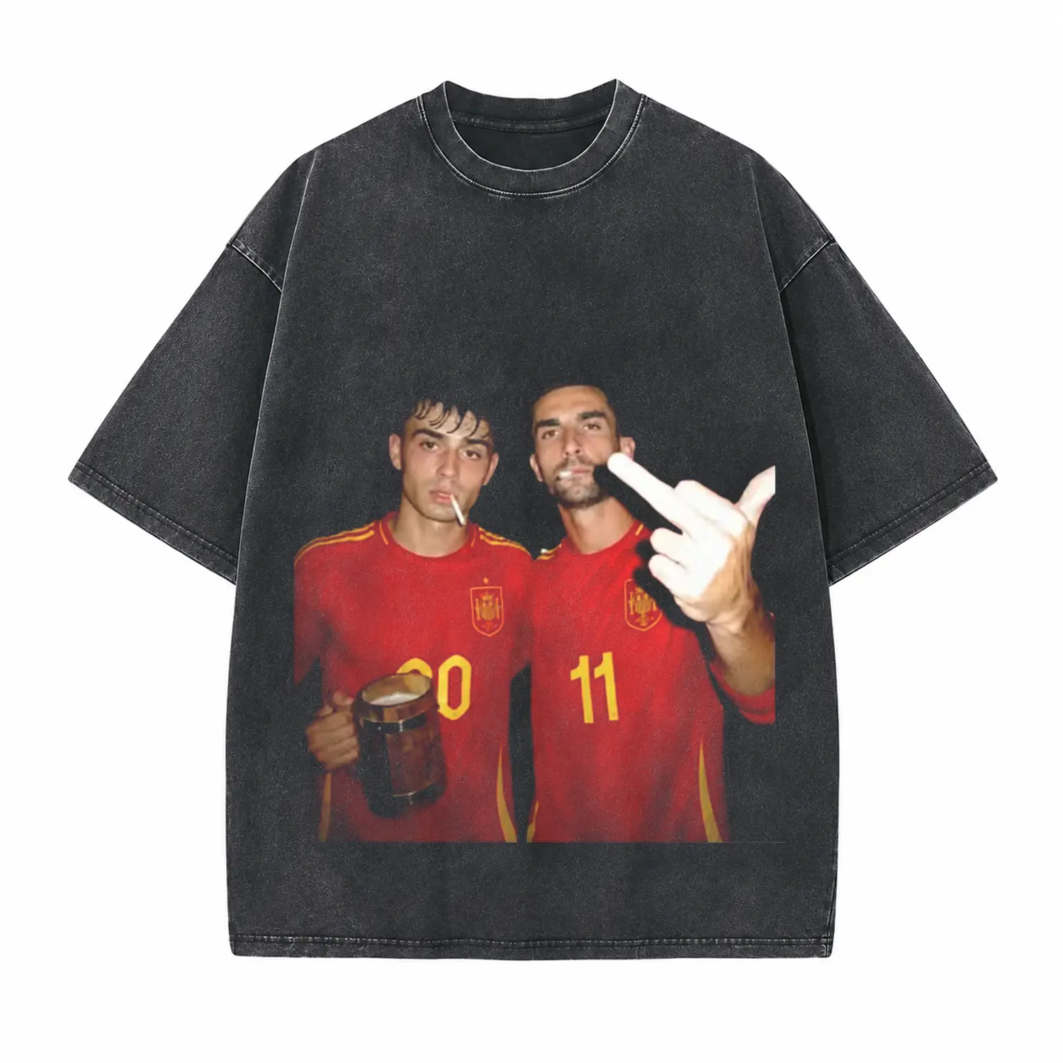 Vintage Retro Football Player Printed Unisex Washed T-Shirt