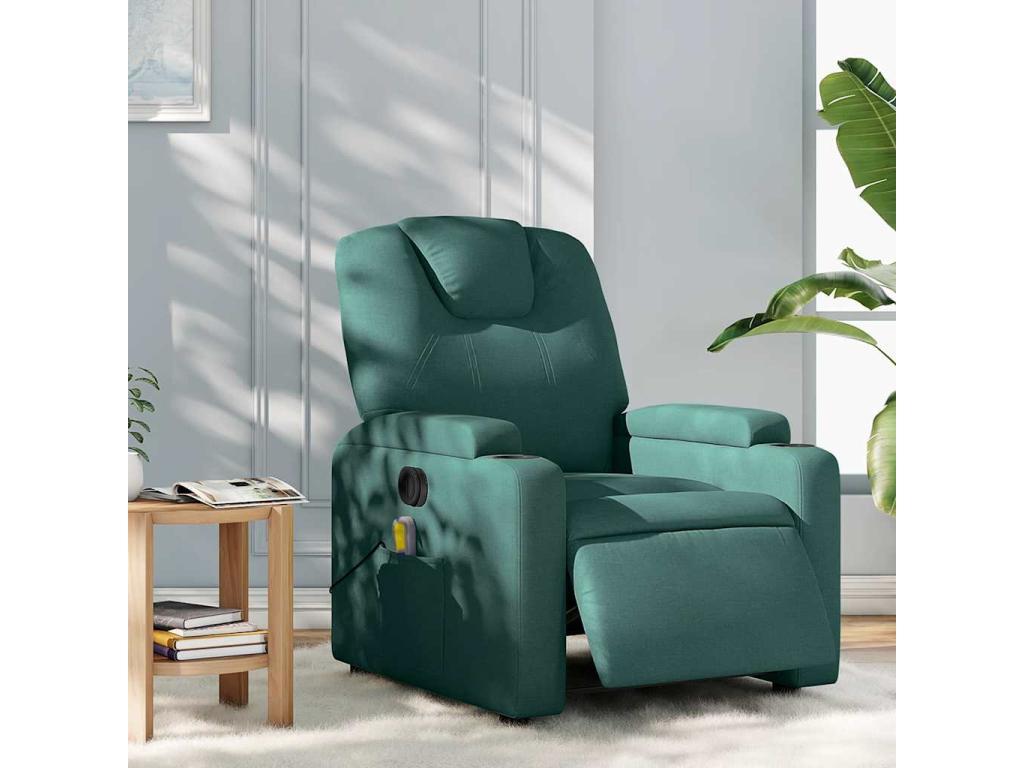 Sillón reclinable de masaje eléctrico tela verde oscuro