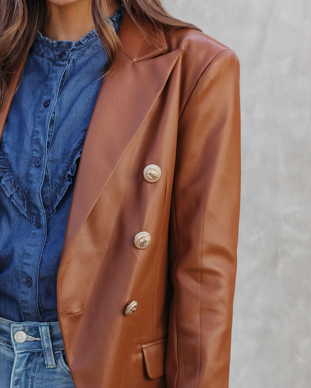 Scout Faux Leather Blazer - Chocolate - Se7enfashion