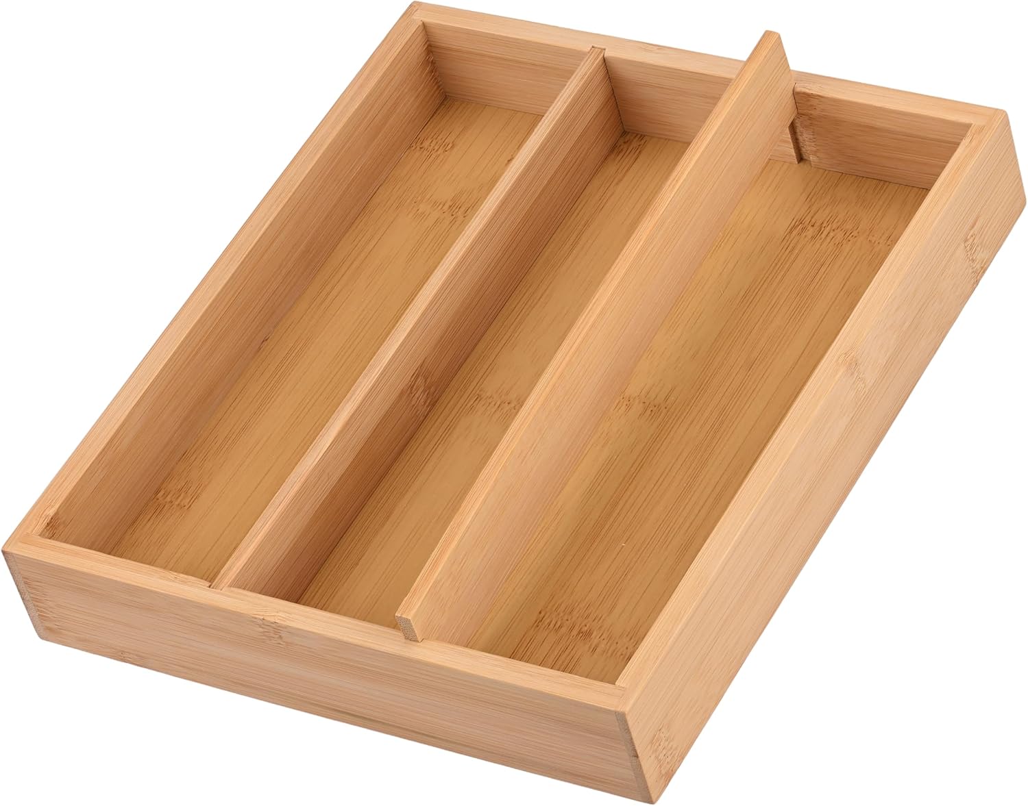 Wooden Silverware Organizer for Drawer, Bamboo Utensil Drawer Organizers, Kitchen Utensil Organizer Tray with 3 Storage Compartments, Flatware Organizers for Cutlery Flatware 