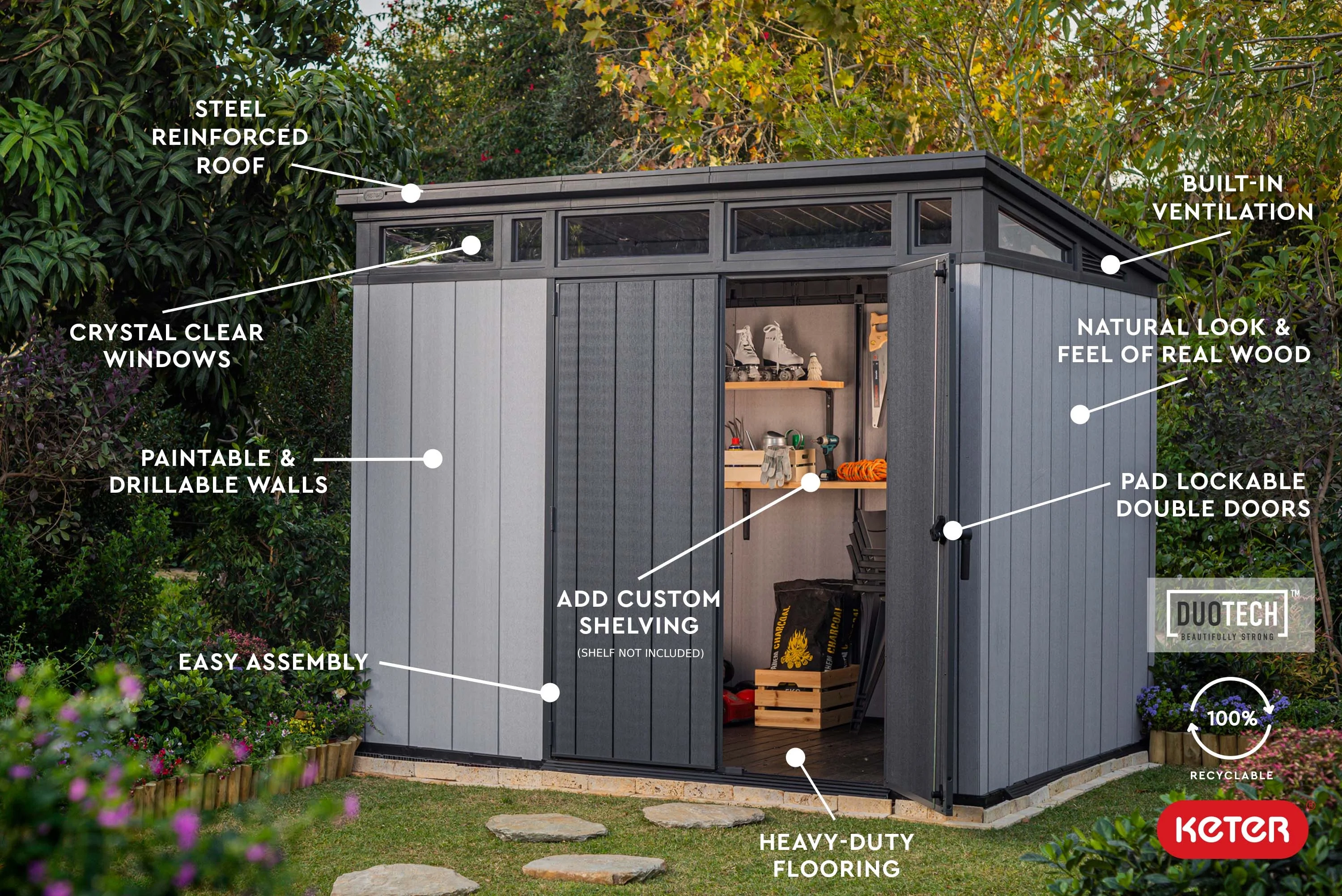 Keter Artisan 9x7 Foot Large Outdoor Shed & Floor w/Modern Design, Grey - Image 10