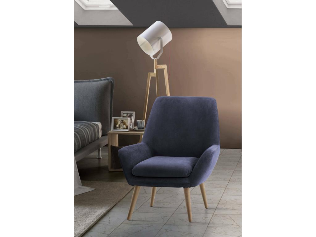 Sillón - sillón lounge de diseño - 100 por ciento Made in Italy - sillón Luzssnh de tejido acolchado - 80x70h95 cm - Azul