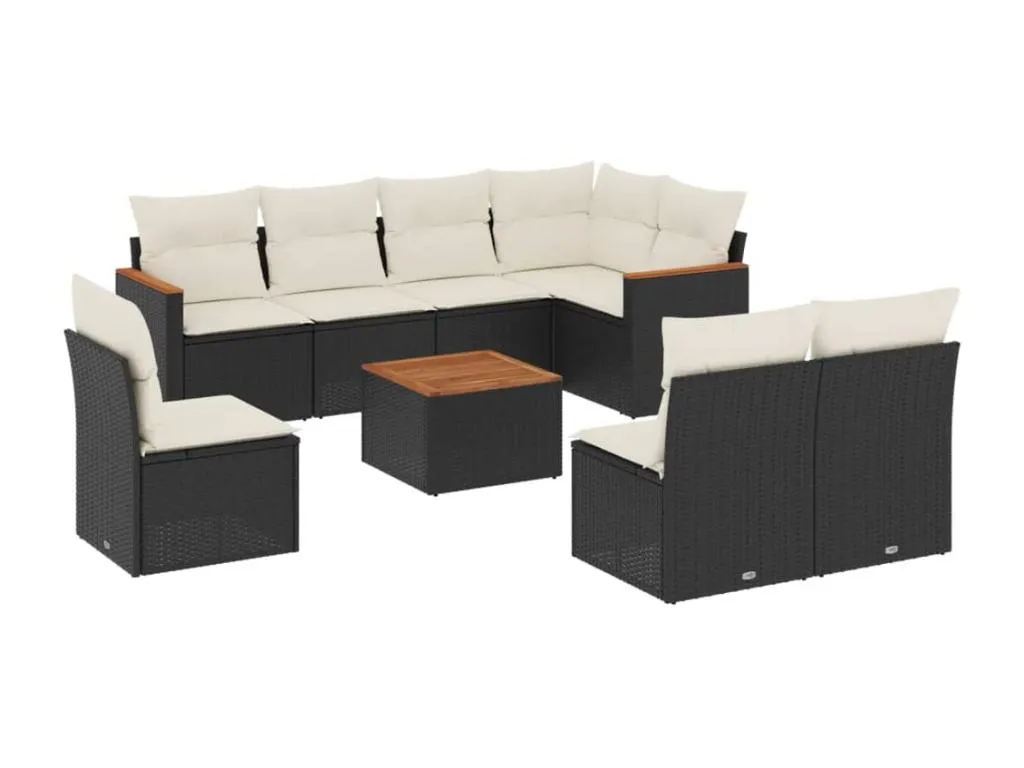 Set de sofás de jardín 8 piezas y cojines ratán sintético negro IQIT83369